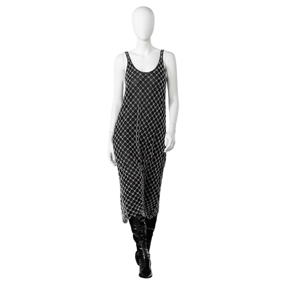 ZARA Black Beaded Mesh Slip Dress Sparkle Sequin Rhinestone Maxi L